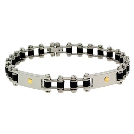 Genuine 18K Gold rubber Stainless Steel link Screws Mens Bracelet BST9938