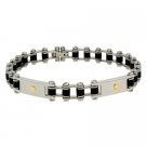 Genuine 18K Gold rubber Stainless Steel link Screws Mens Bracelet BST9938