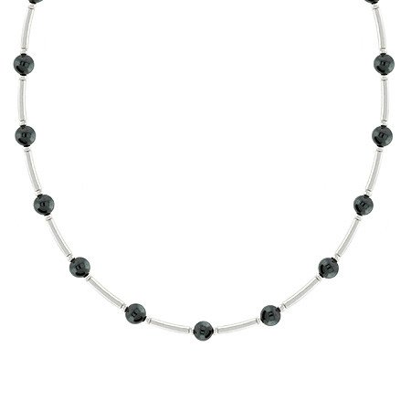 Genuine 4mm Hematite Stone Sterling Silver Bar & Bead Necklace N4116H