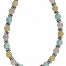 Genuine Amazonite, Aragonite,Rose Quartz Beads, and Sterling Silver Bali Beads Necklace 2145