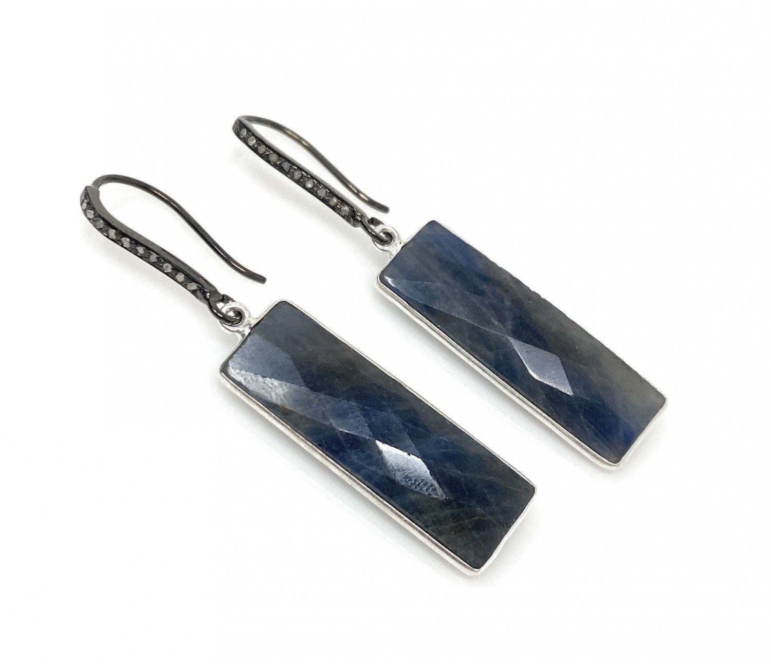Genuine Blue SPave Diamond Earrings Sterling Silver Gemstone Earrings Gifts for Her Default Title