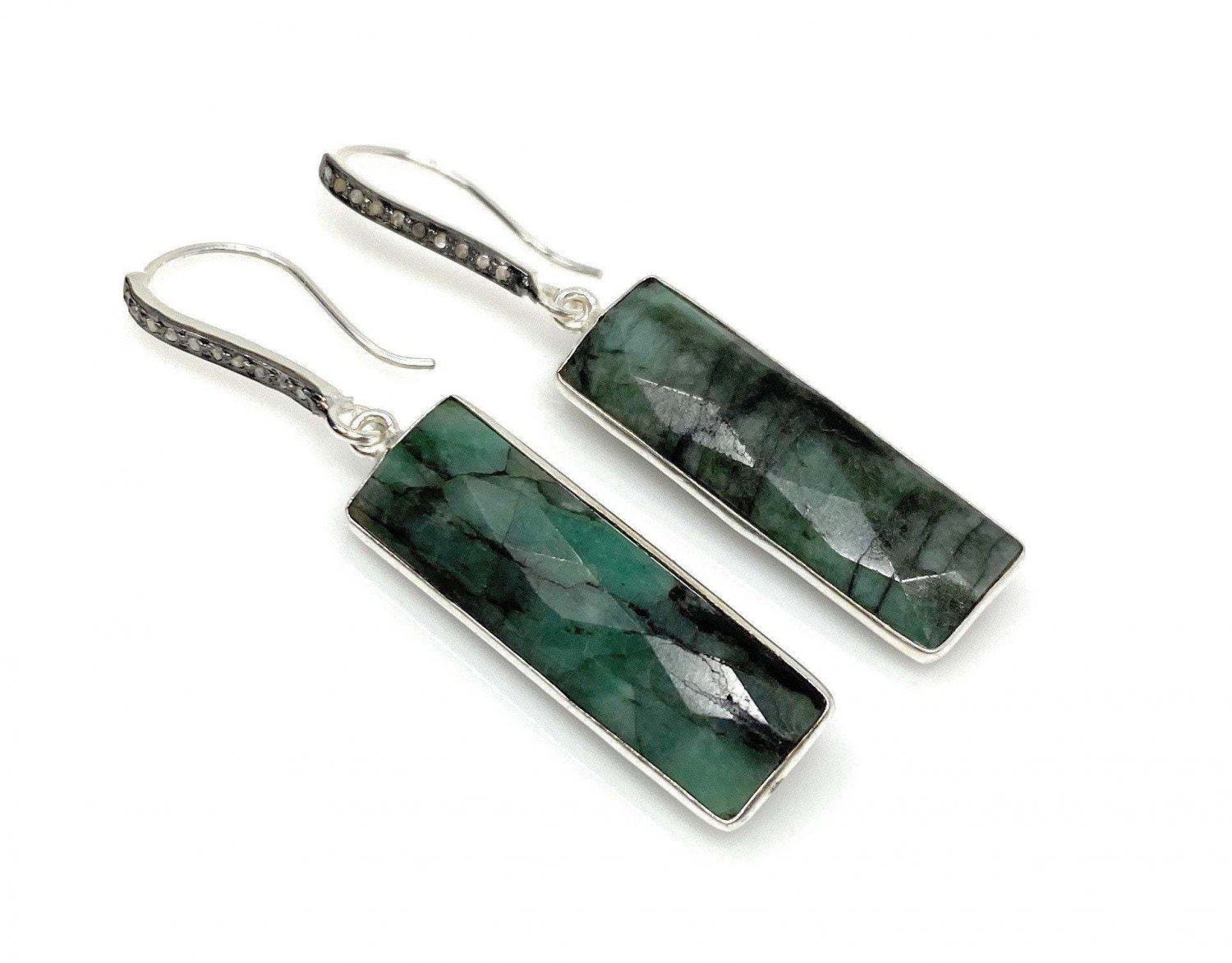 Genuine EmPave Diamond Earrings Sterling Silver Gemstone Bar Earrings Gifts for Her Default Title