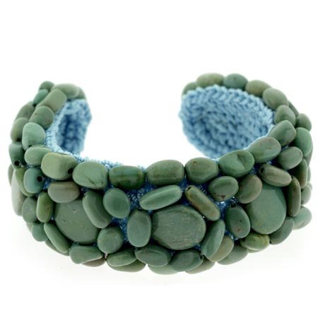 Genuine Green Turquoise Stone Flower Mosaic Wire Shape Bracelet B10041TQ3