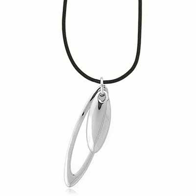 Genuine Leather Necklace with Sterling Silver Double Oval Pendant N2832