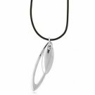 Genuine Leather Necklace with Sterling Silver Double Oval Pendant N2832