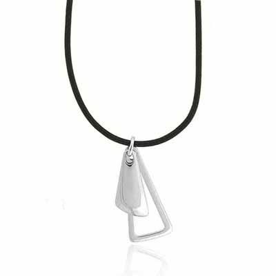 Genuine Leather Necklace with Sterling Silver Double Triangle Pendant N2844