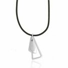 Genuine Leather Necklace with Sterling Silver Double Triangle Pendant N2844