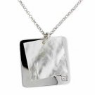 Genuine Mother of Pearl and Silver Square Simulated Diamond CZ Rolo Link Necklace N2831