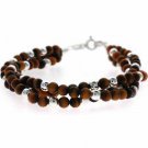 Genuine Tiger Eye Sterling Silver Beaded Three Strand Bracelet B8118TE