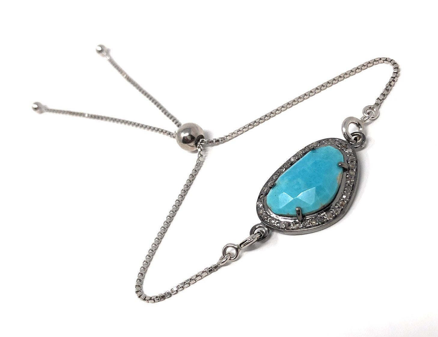 Arizona Turquoise Bracelet Oxidized Sterling Silver Bolo Bracelet Gemstone Bracelet Default Title