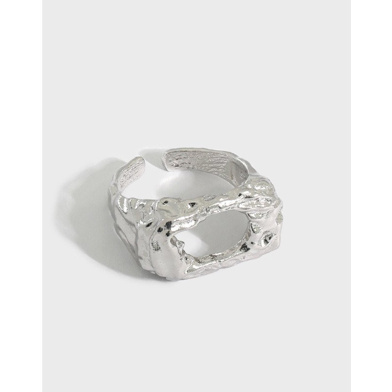 Geometry Irregular Hole 925 Sterling Silver Adjustable Ring Rhodium