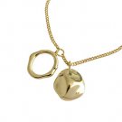 Geometry Irregular Round Circle 925 Sterling Silver Necklace Yellow Gold