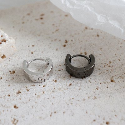 Geometry Mini Cirlce Black 925 Sterling Silver Hoop Earrings Rhodium