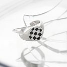 Geometry Round White Black Chessboard 925 Sterling Silver Adjustable Ring Rhodium