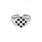 Geometry Round White Black Chessboard 925 Sterling Silver Adjustable Ring Rhodium