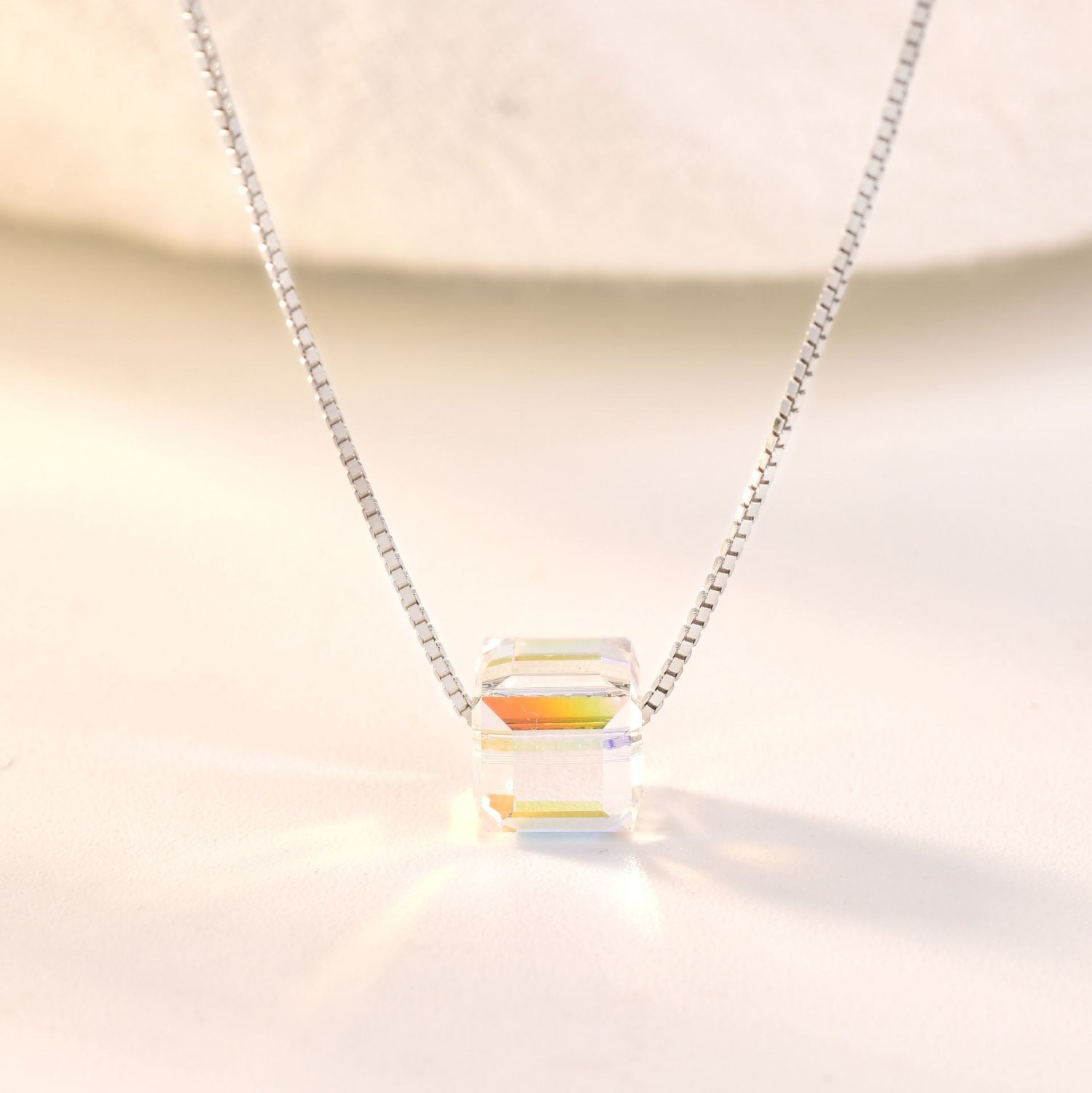 Girl Natural Austrian Crystal Cube Sugar 925 Sterling Silver Necklace Silver ( 6Mm)