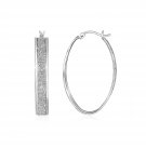 Glitter Textured Oval Hoop Earrings in Sterling Silver Sterling Silver