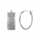 Glitter Textured Wide Oval Hoop Earrings in Sterling Silver Sterling Silver