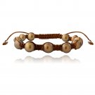 Gold Freshwater Cultured Pearls Shamballa Adjustable Bracelet B13114M1
