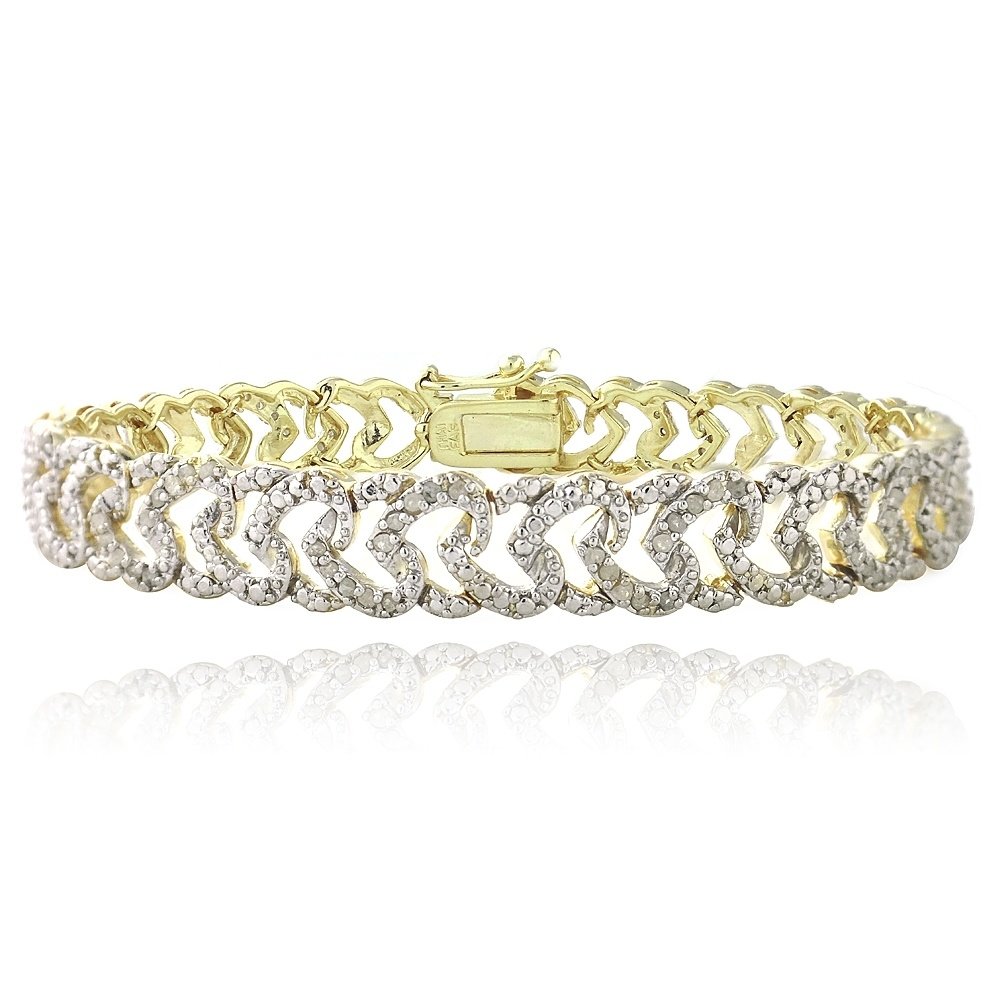 Gold Tone 1 Ct Diamond Heart Link Bracelet BGBR13837