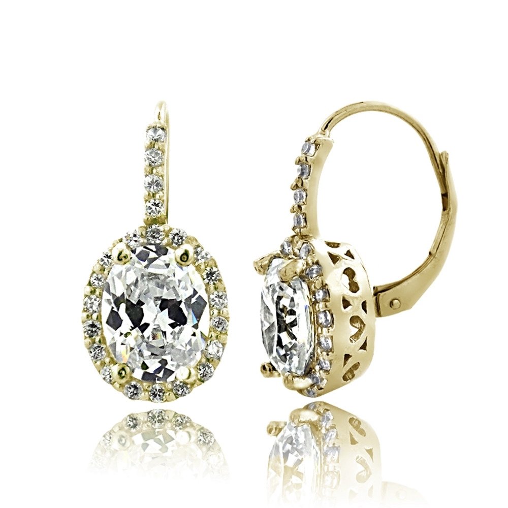 Gold Tone 4ct CZ Oval Halo Leverback Earrings EGBR13825