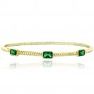 Gold Tone Created Green Quartz Rectangular Corrugated Bangle BAGBR13682LGQ