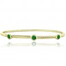 Gold Tone Created Green Quartz Round Corrugated Bangle BAGBR13683LGQ