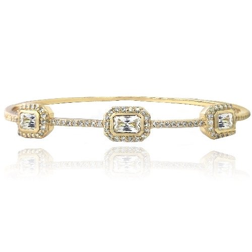 Gold Tone CZ Emerald Cut Bangle Bracelet BAGBR13672