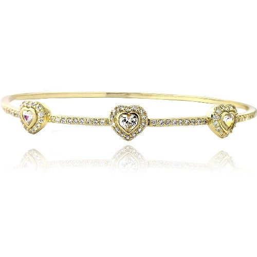 Gold Tone CZ Three Heart Bangle Bracelet BAGBR13674