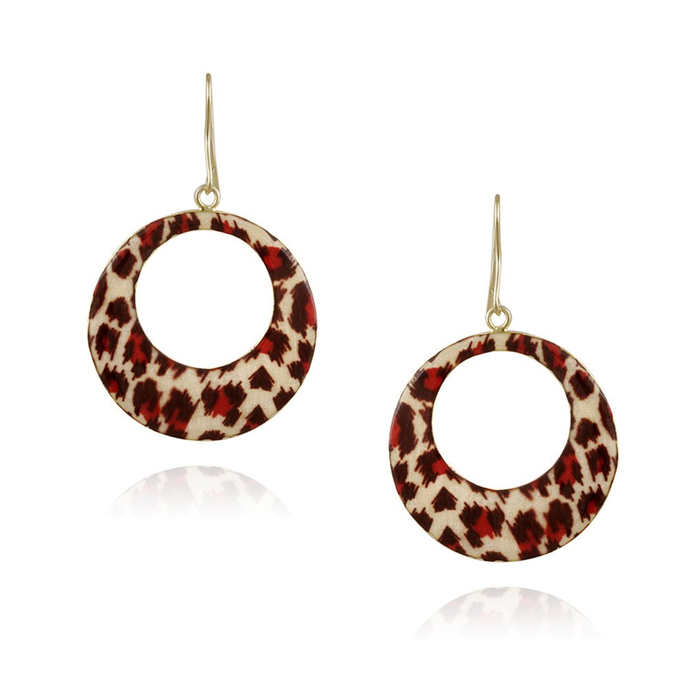 Gold Tone Enamel Animal Print Circle Dangle Earrings EBR12385M1
