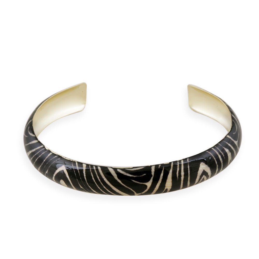 Gold Tone Enamel Zebra Print Bangle Bracelet BABR12385M6