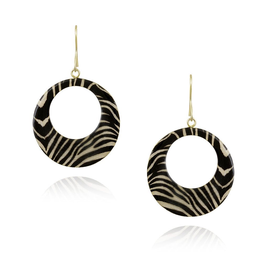 Gold Tone Enamel Zebra Print Circle Dangle Earrings EBR12385M6
