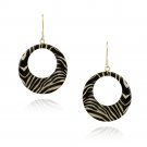 Gold Tone Enamel Zebra Print Circle Dangle Earrings EBR12385M6