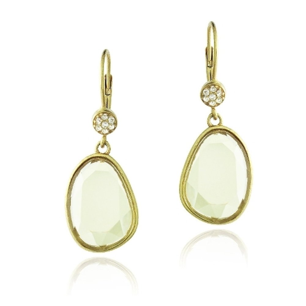 Gold Tone Lemon Quartz & White Topaz Raindrop Dangle Earrings EGBR13687LQ