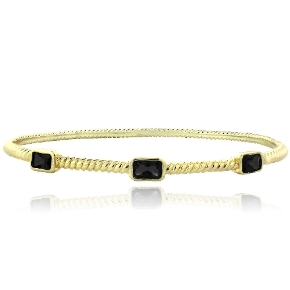 Gold Tone Onyx Rectangular Corrugated Bangle BAGBR13682O
