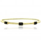 Gold Tone Onyx Rectangular Corrugated Bangle BAGBR13682O