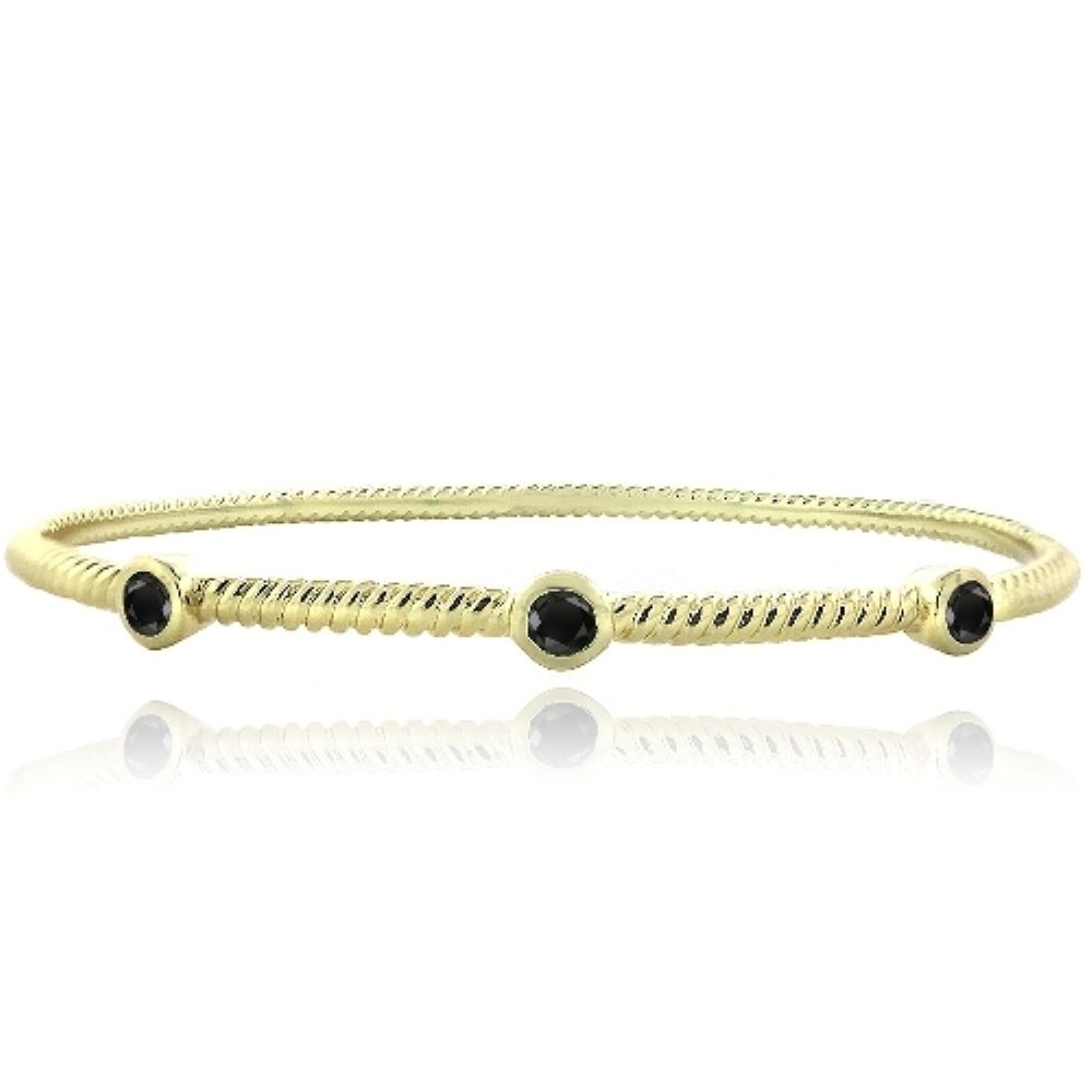 Gold Tone Onyx Round Corrugated Bangle BAGBR13683O
