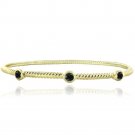 Gold Tone Onyx Round Corrugated Bangle BAGBR13683O