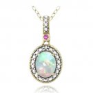 Gold Tone over Silver Diamond Accent Created White Opal & Pink Sapphire Oval Necklace PG13586SPCP