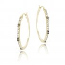 Gold Tone over Sterling Silver .06ct Champagne Diamond & White Topaz Hoop Earrings HG13780M6