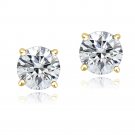 Gold Tone over Sterling Silver 100 Facets Cubic Zirconia Solitaire Stud Earrings (3cttw) EG13887