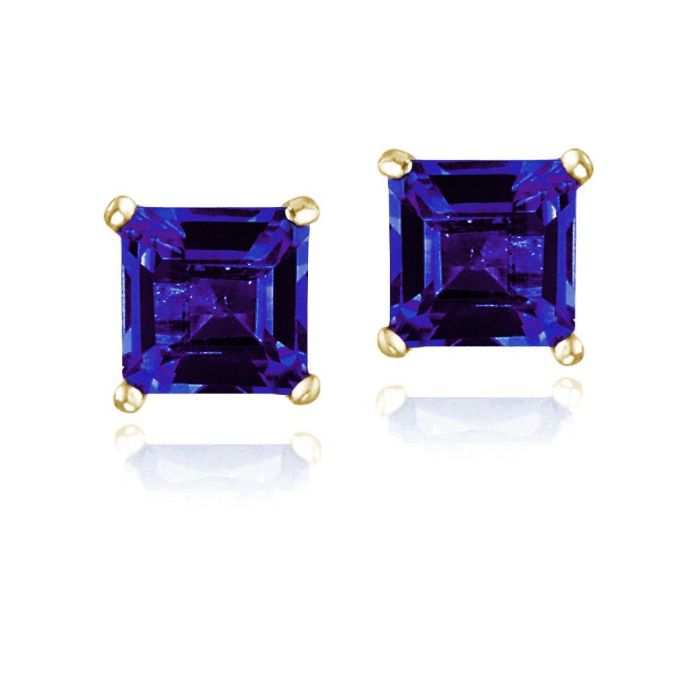 Gold Tone over Sterling Silver 1ct Created Blue Sapphire Square Stud Earrings, 5mm EG11923B2