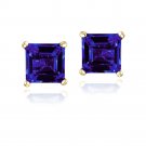 Gold Tone over Sterling Silver 1ct Created Blue Sapphire Square Stud Earrings, 5mm EG11923B2