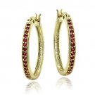 Gold Tone over Sterling Silver 1ct Garnet 25mm Round Hoop Earrings HG13545G