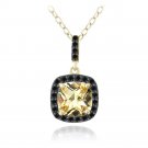 Gold Tone over Sterling Silver 3ct Citrine & Black Spinel Cushion Cut Necklace PG13252C