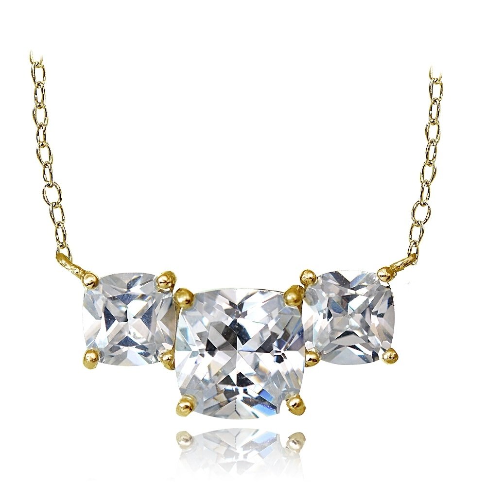Gold Tone over Sterling Silver 4.5ct Cubic Zirconia Three Stone Cushion-Cut Necklace PG14471