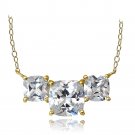 Gold Tone over Sterling Silver 4.5ct Cubic Zirconia Three Stone Cushion-Cut Necklace PG14471