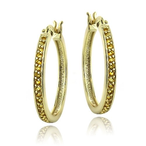 Gold Tone over Sterling Silver 5-8ct Citrine 25mm Round Hoop Earrings HG13545C