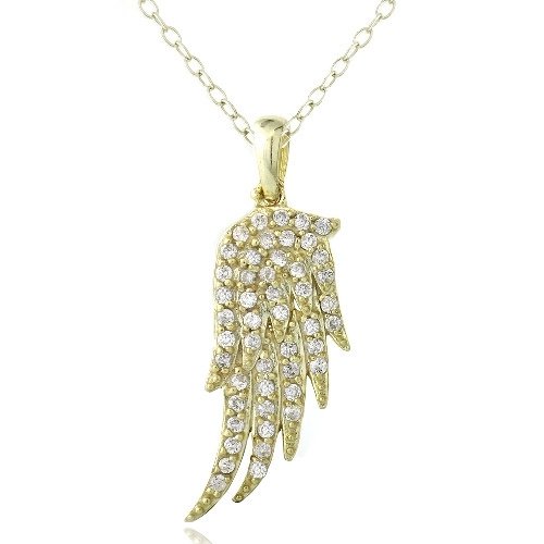 Gold Tone over Sterling Silver CZ Angel Wing Necklace PG13578