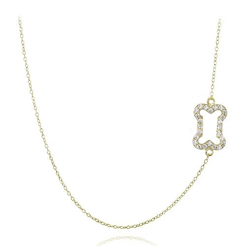 Gold Tone over Sterling Silver CZ Dog Bone Necklace NG13603